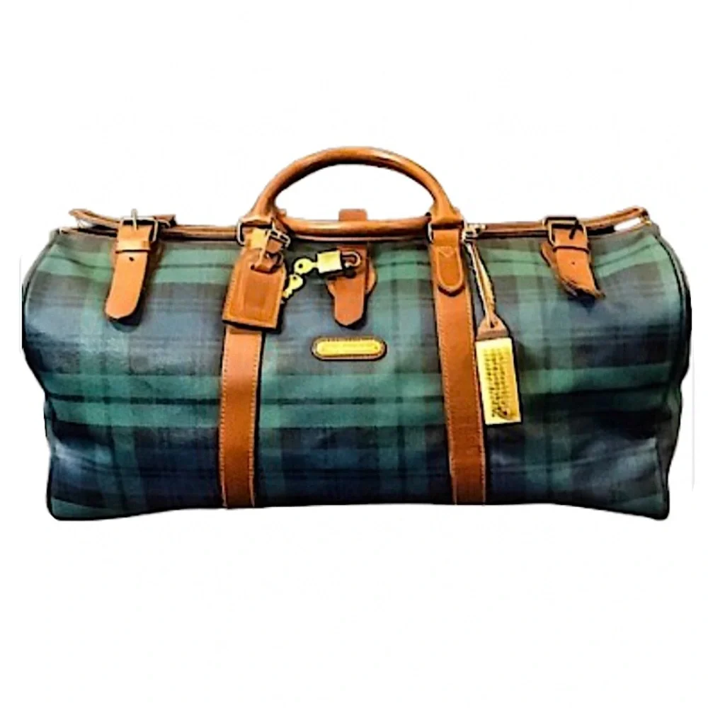 RALPH LAUREN Black Watch Tartan Plaid Boston Weekend Travel Duffle Bag 52cm